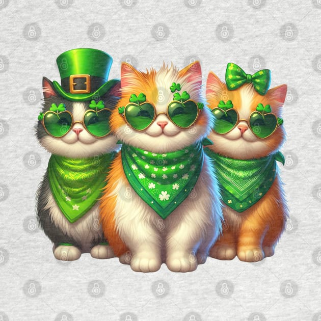 St Patricks Day Trio of Cats by Chromatic Fusion Studio